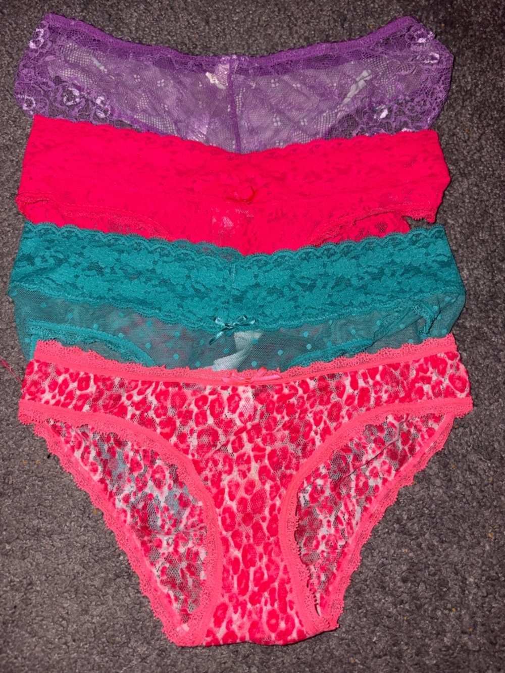 Women’s Lace & Mesh Bikini Panty Pack - Purple, Hot Pink, Teal, Coral